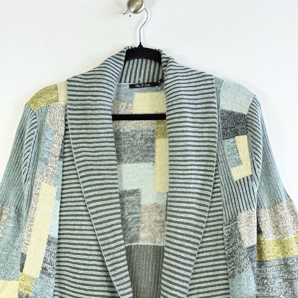 Nic + Zoe Womens Medium Blue Grey Colorblock Open Front Duster Cardigan Sweater - Picture 3 of 8